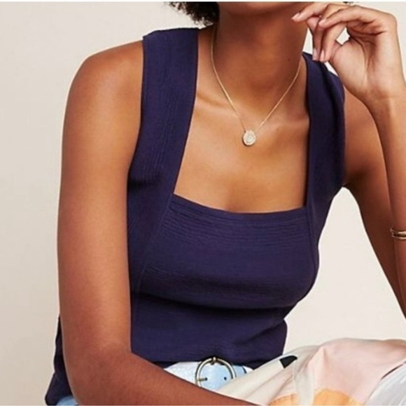 Anthropologie Maeve Navy Stephie Cross Back Top size Small - Picture 2 of 11